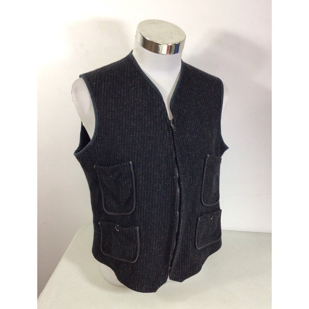 Woolrich Vest Gray Wool Utility Cargo Full Zip Mens Medium